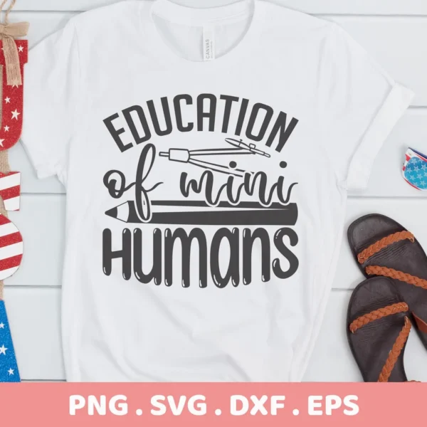 T-shirt mockup with Education Mini Humans SVG design, a digital file for Cricut and Silhouette.