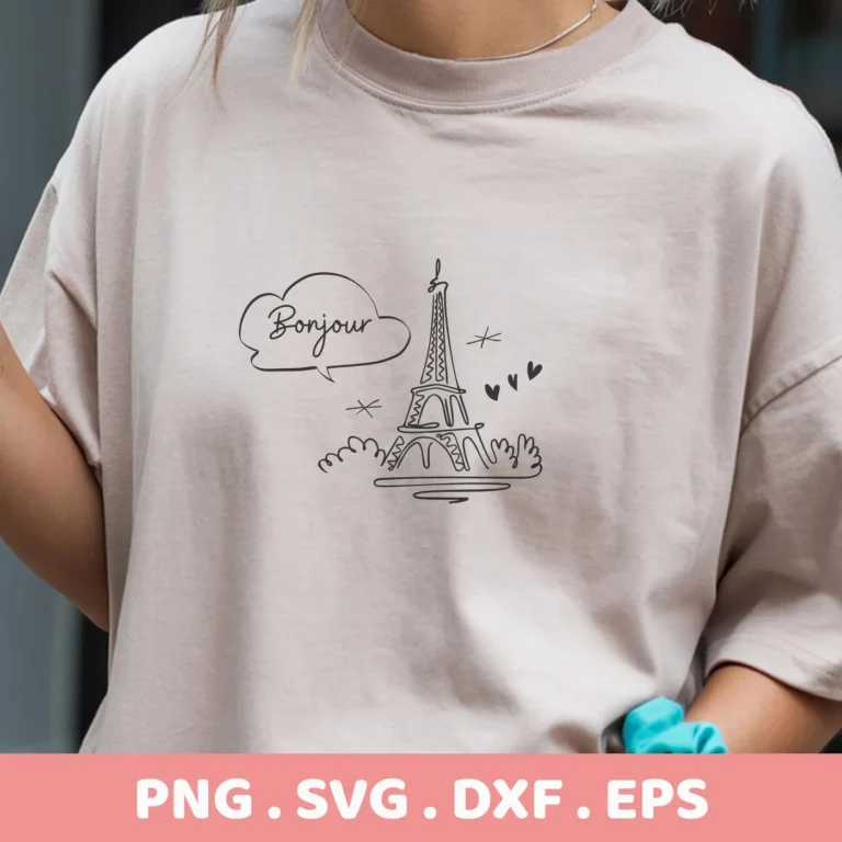 Eiffel Tower SVG design on shirt. Paris travel digital download for Cricut, Silhouette crafting.