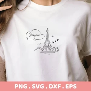 T-shirt mockup with Eiffel Tower SVG design. Digital file for Cricut, Silhouette.