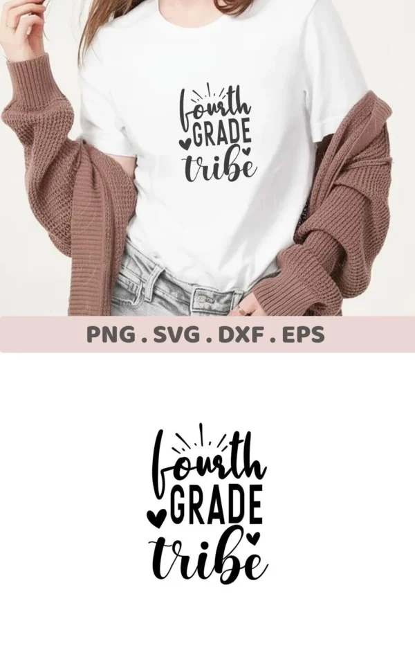 Fourth Grade Tribe" design on a t-shirt, a digital Fourth Grade SVG for Cricut and Silhouette projects.