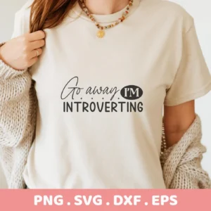 T-shirt mockup with "Go Away I'm Introverting" quote SVG design, a digital file for crafters.