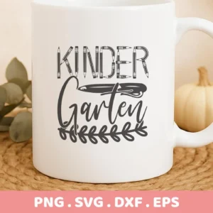 Mug with "Kindergarten" design, letters made of pencils. Kindergarten SVG design for Cricut, digital file.