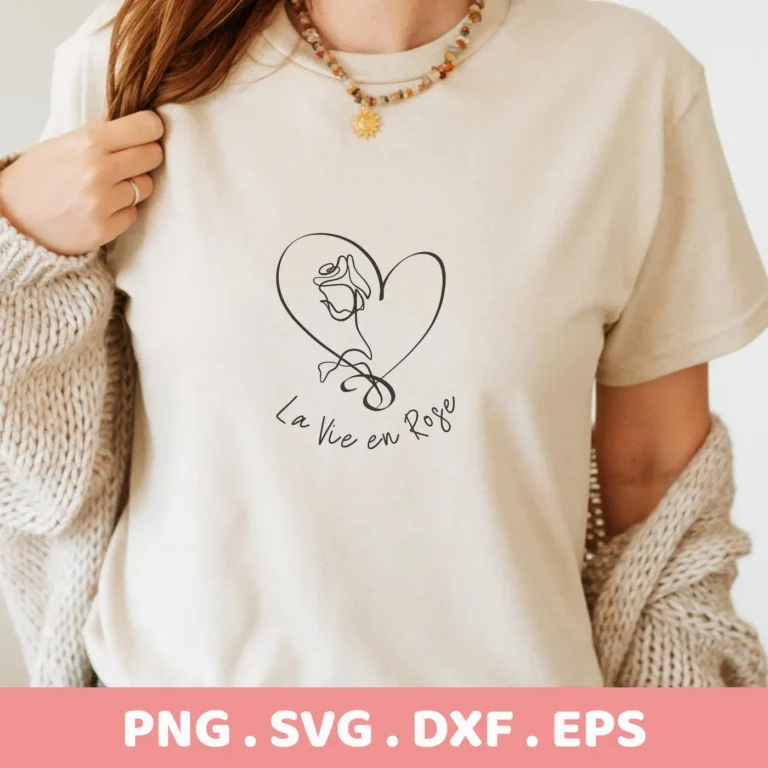 T-shirt mockup with "La Vie Rose" SVG design, a digital file for Cricut and Silhouette projects.