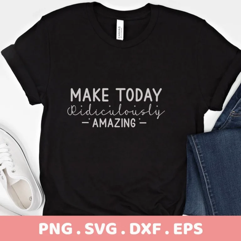 Black t-shirt mockup with "Make Today Amazing" SVG design, a digital file for amazing day crafts.