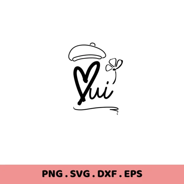 Oui Beret Flower SVG design with flower accent, digital file for Cricut and Silhouette.
