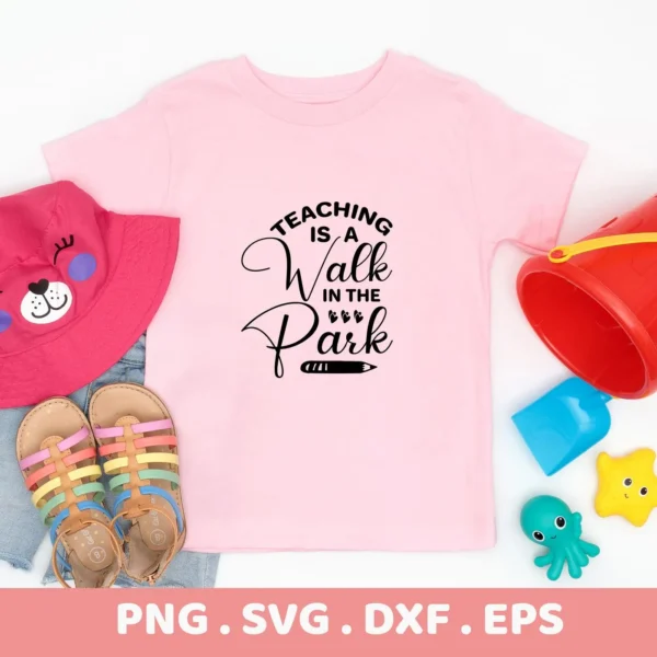 Teaching Walk SVG" design on pink shirt, a digital file for Cricut, Silhouette, and other cutting machines.