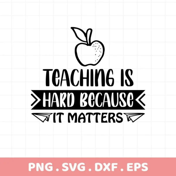 Teaching Matters SVG" design with apple graphic, a digital SVG for crafting.