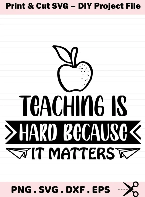 Apple and "Teaching Matters" quote SVG design. Digital file for crafting, Cricut and Silhouette use.