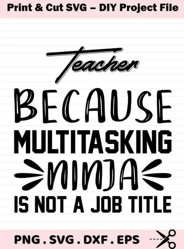 Teacher Ninja SVG" design with funny quote. Digital file for Cricut, Silhouette.