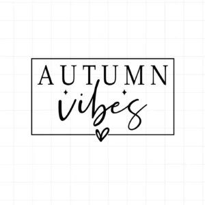 Autumn Vibes" SVG design in a black square frame, a digital download for fall crafts.