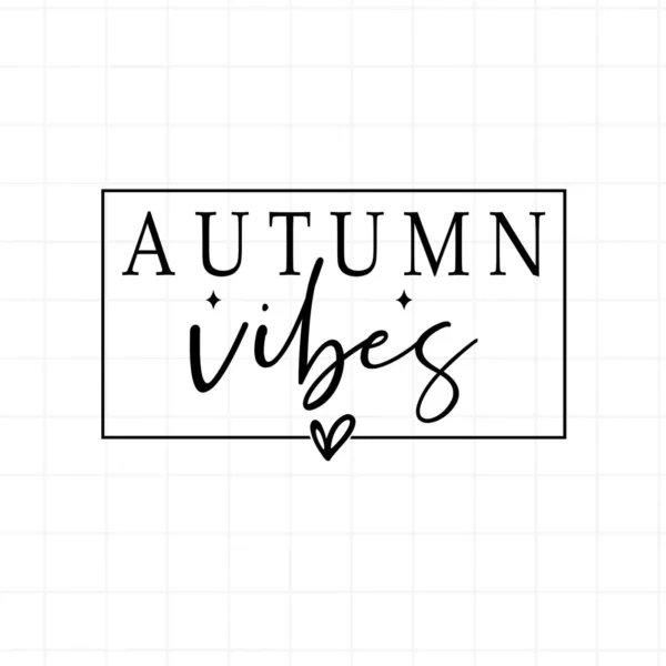 Autumn Vibes" SVG design in a black square frame, a digital download for fall crafts.