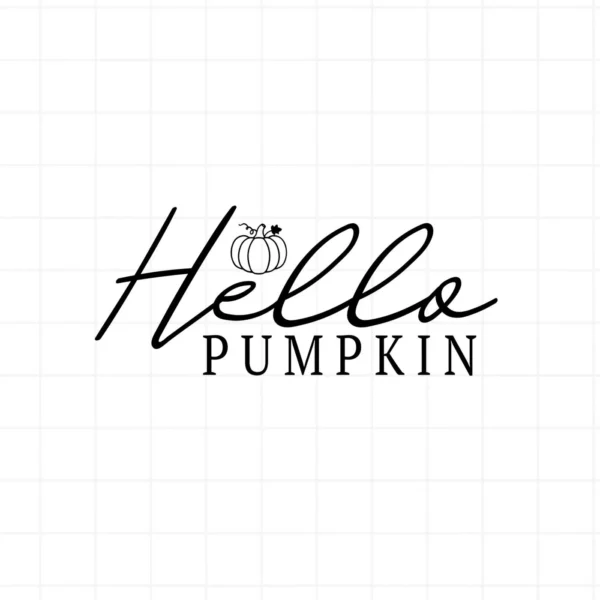 Black "Hello Pumpkin" text with pumpkin icon, a Hello Pumpkin SVG file for Cricut and Silhouette projects.