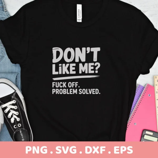 Black t-shirt mockup with "Fuck Off" SVG design, a digital file for Cricut and Silhouette.