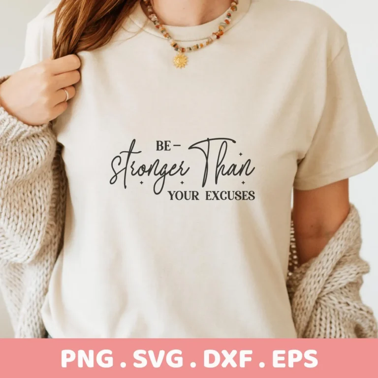 Stronger Than" SVG design on a t-shirt mockup. Digital SVG file for Cricut, Silhouette crafting.